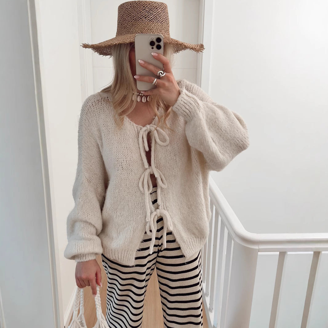 Women's chunky knit jacket with drawstring and relaxed fit NOVAE