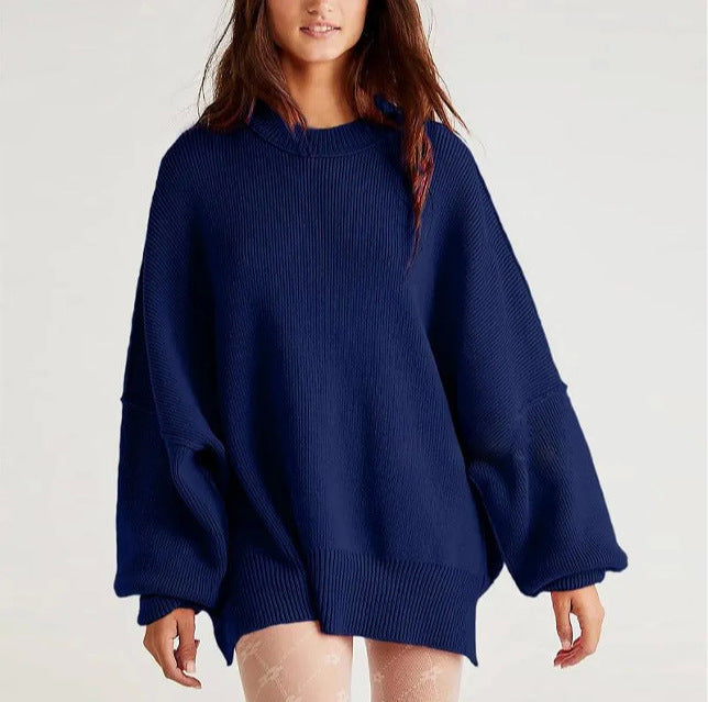 Women's oversized knit sweater with wide sleeves and textured surface NOVAE