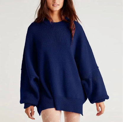 Women's oversized knit sweater with wide sleeves and textured surface NOVAE