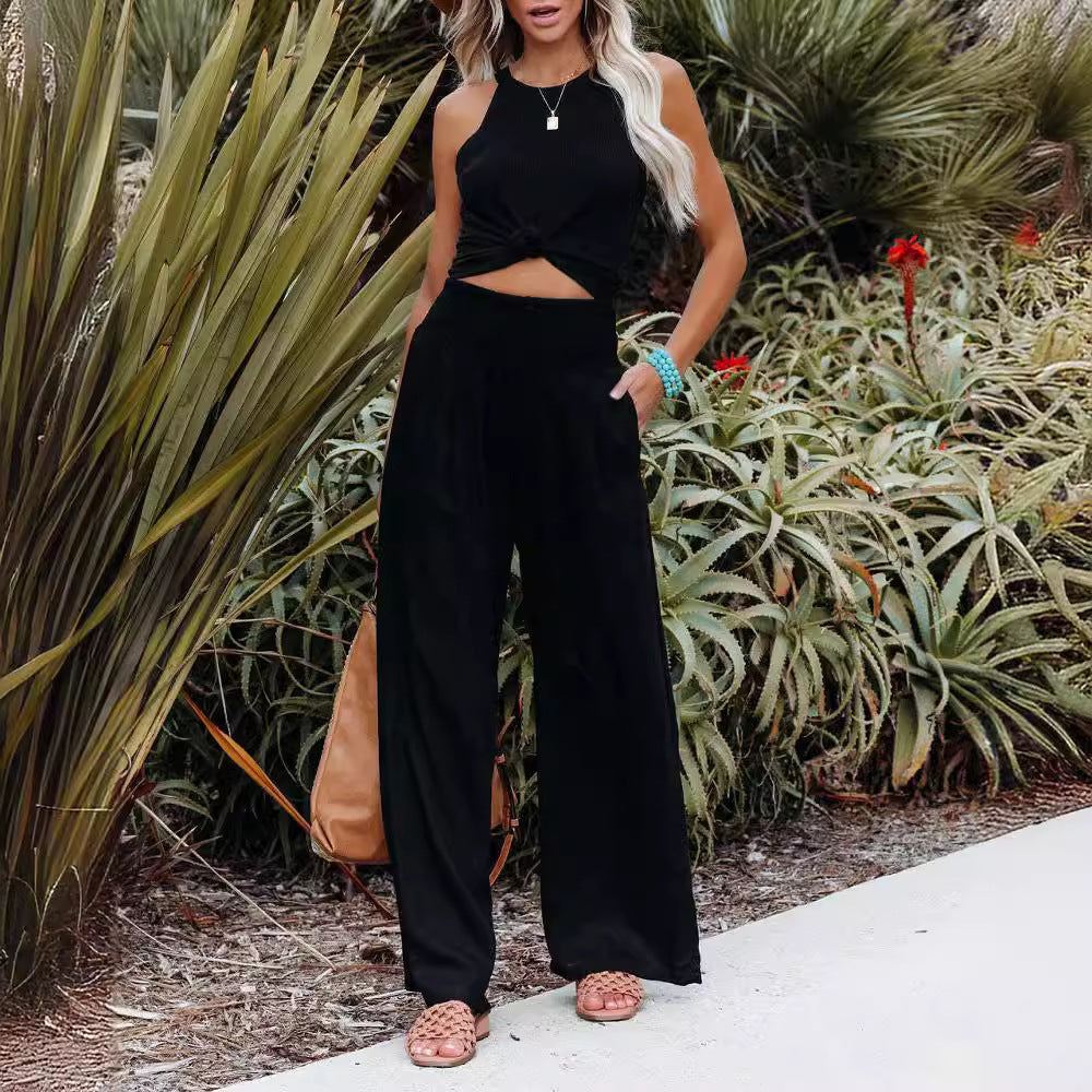 Women's lightweight and wide-legged summer trousers with elasticated waistband NOVAE