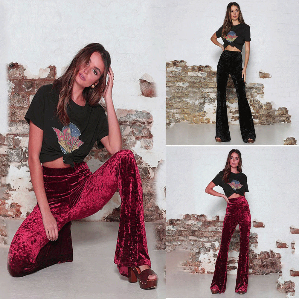 Women's flared trousers in luxurious velvet with a high waist NOVAE
