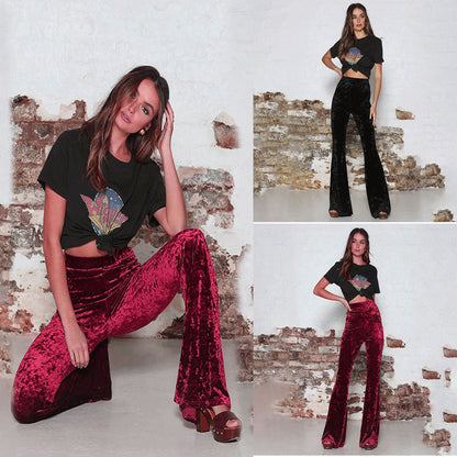 Women's flared trousers in luxurious velvet with a high waist NOVAE