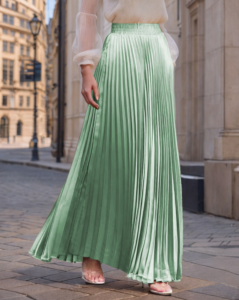 Women's pleated maxi skirt with elastic waistband and flowing cut NOVAE