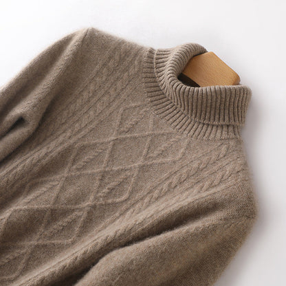 Women's knitted sweater with high collar and cable pattern NOVAE