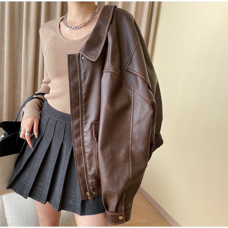 Women's Casual Faux Leather Jacket with Practical Pockets and Elasticated Hem NOVAE