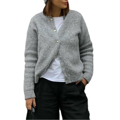 Women's Cozy Knit Cardigan with Button Placket and Pockets NOVAE