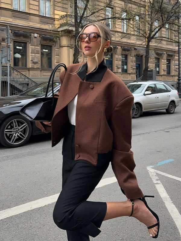 Women's fashionable short jacket with structured cut and high collar NOVAE