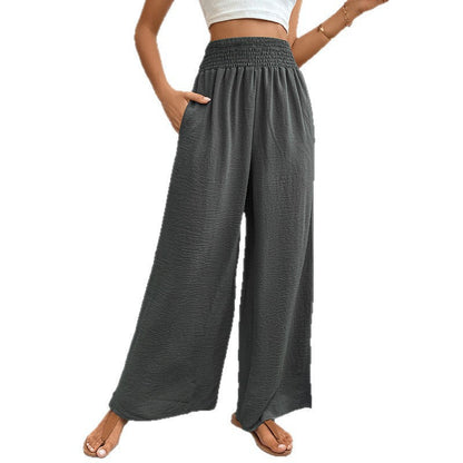 Women's wide-leg summer trousers with elasticated waistband NOVAE