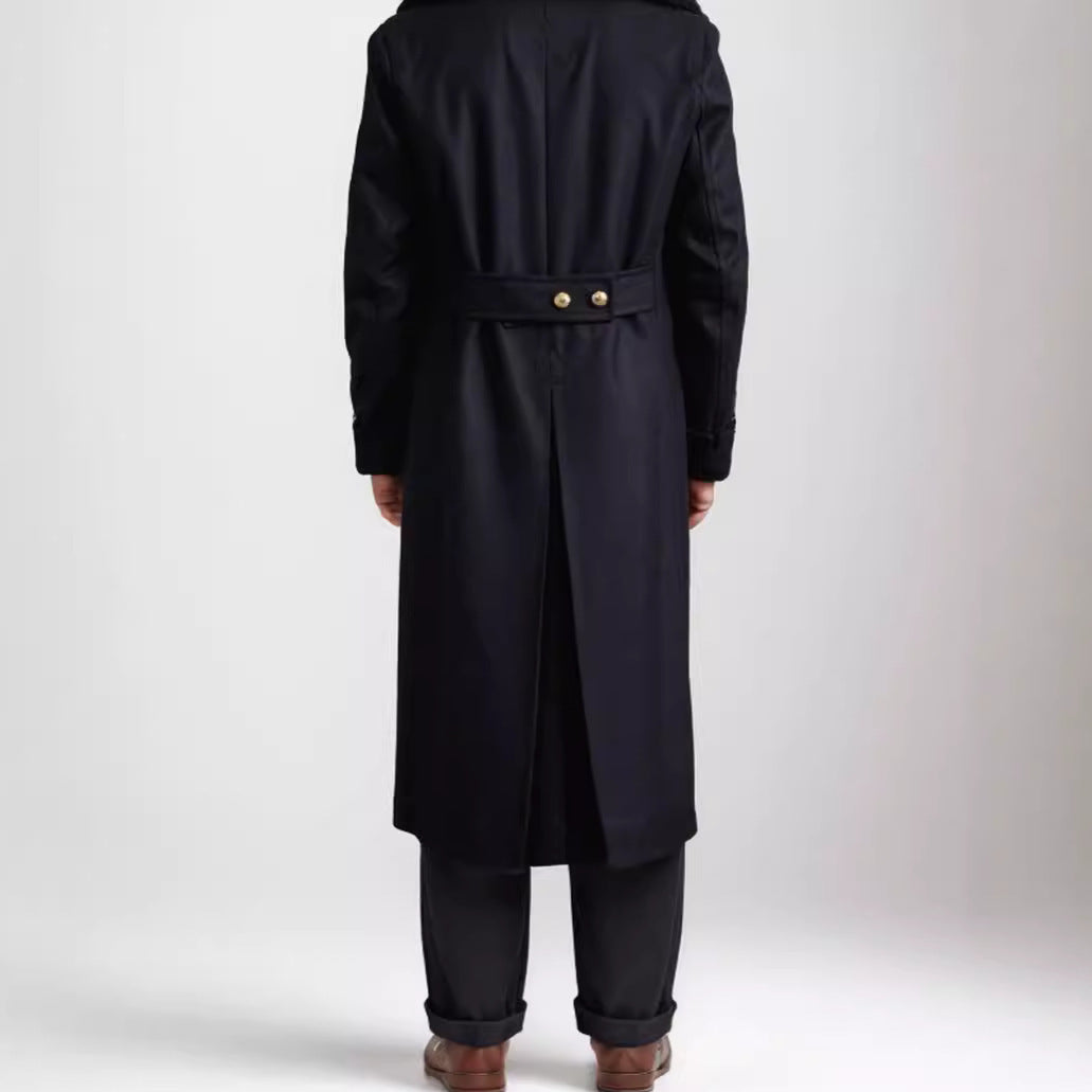 Men's elegant long coat with double-breasted front and wide lapels NOVAE