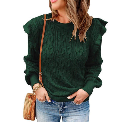 Women's knit sweater with ruffle details and textured design NOVAE