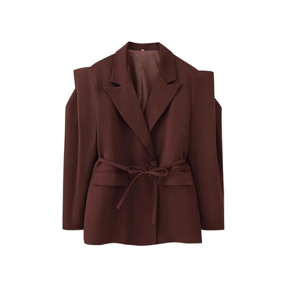 Women's blazer jacket with broad shoulders and adjustable belt NOVAE