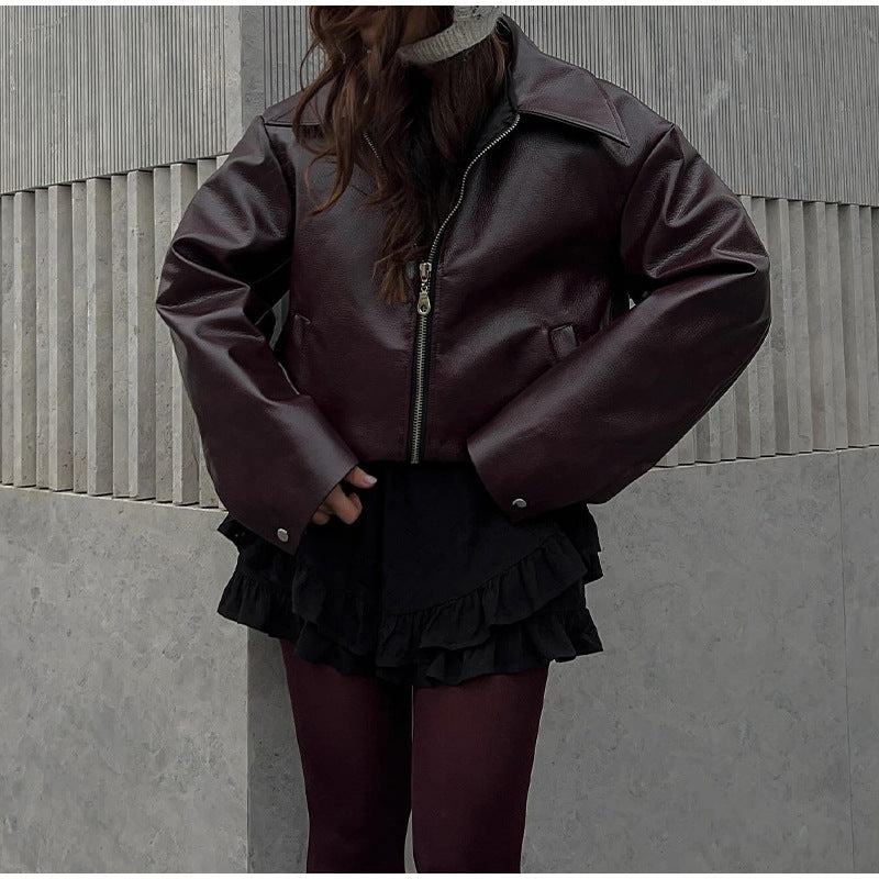 Women's modern faux leather jacket in an oversized cut with classic details NOVAE