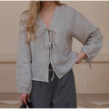 Women's linen blouse with elegant bows NOVAE