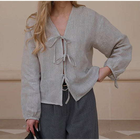 Women's linen blouse with elegant bows NOVAE