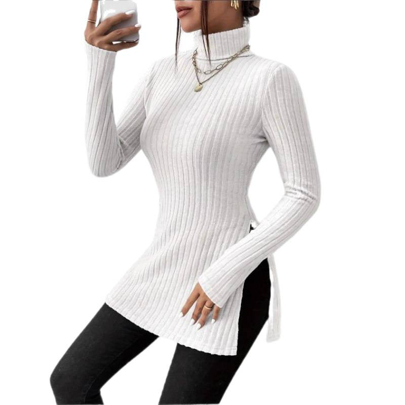 Women's fashionable roll-neck sweater with trendy ribbed texture NOVAE
