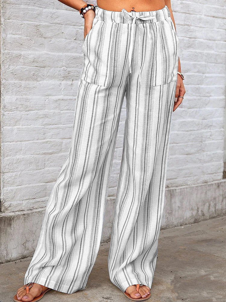 Women's wide-leg linen trousers with elasticated waistband and side pockets NOVAE