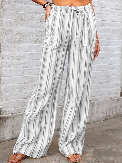 Women's wide-leg linen trousers with elasticated waistband and side pockets NOVAE