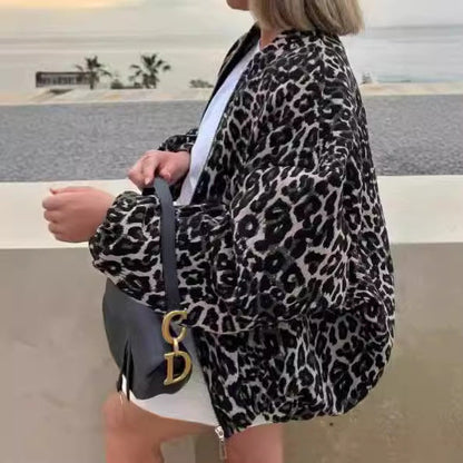 Women's Trendy Leopard Print Oversized Jacket NOVAE