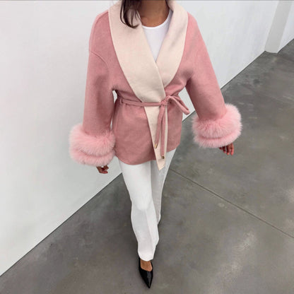 Women's Elegant Short Jacket with Luxurious Fur Trim NOVAE