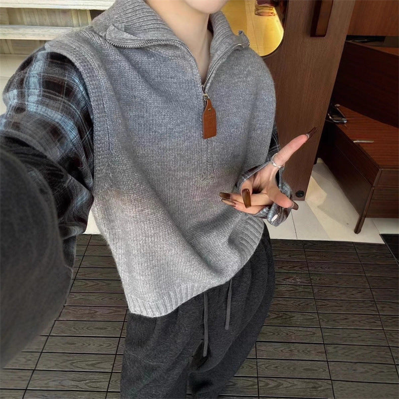 Women's knitted vest with high collar and zipper NOVAE