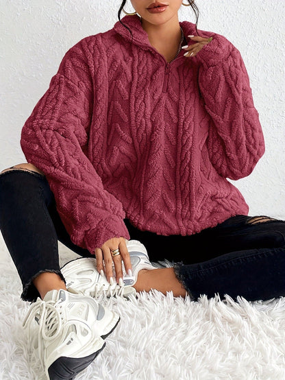 Women's Cozy Fleece Sweater with High Collar and Zipper Detail NOVAE