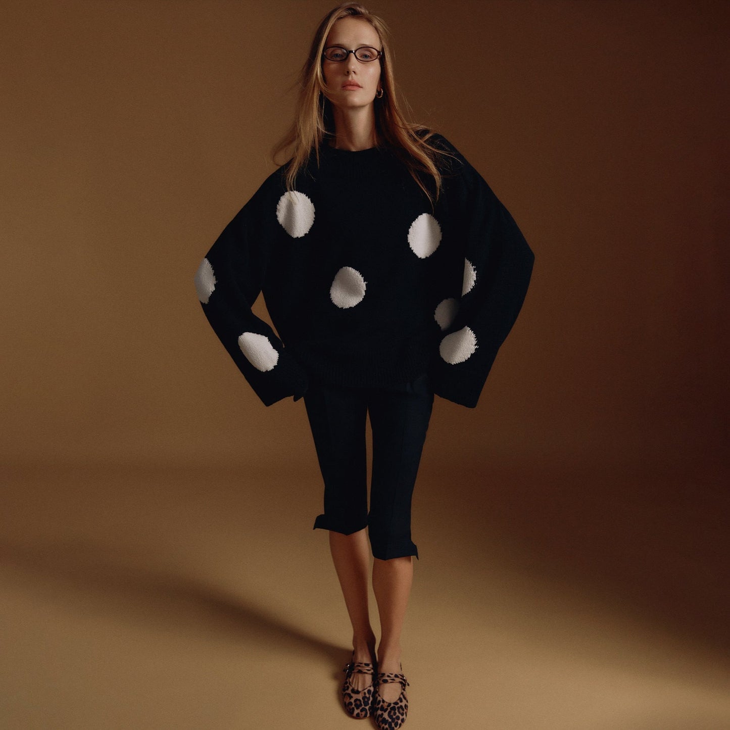 Women's knitted oversized sweater with striking polka dot pattern NOVAE
