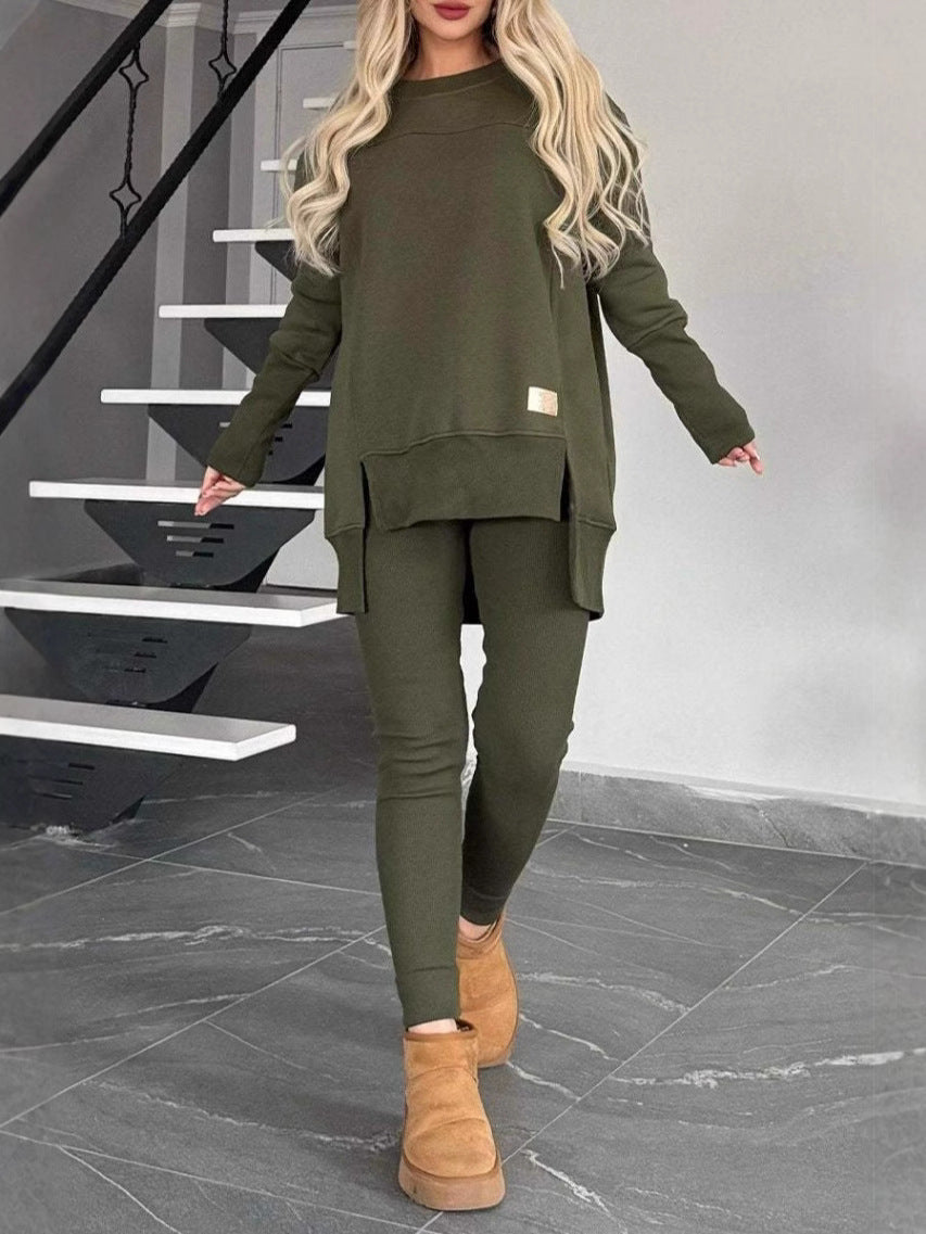 Women's Casual Long-Sleeve Sweatshirt Set with Asymmetrical Cut and Practical Pockets NOVAE