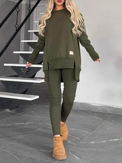 Women's Casual Long-Sleeve Sweatshirt Set with Asymmetrical Cut and Practical Pockets NOVAE