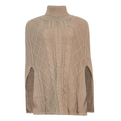 Women's knitted poncho with high collar and decorative cable pattern NOVAE