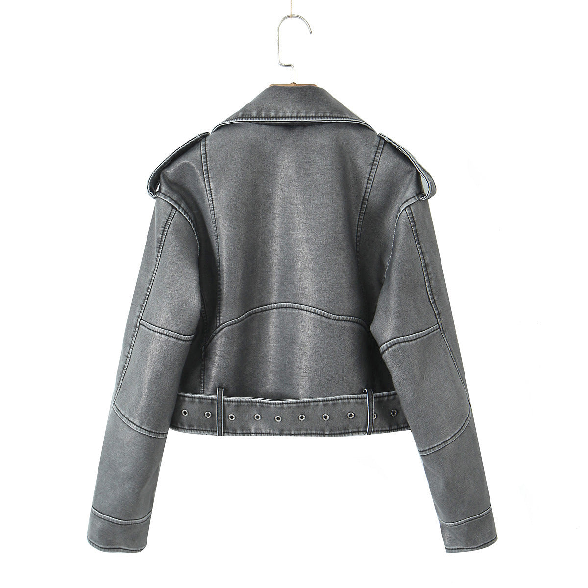 Women's fashionable biker jacket in a cropped design with sophisticated zippers NOVAE