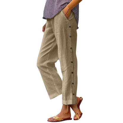 Women's lightweight and airy summer trousers with side buttons NOVAE