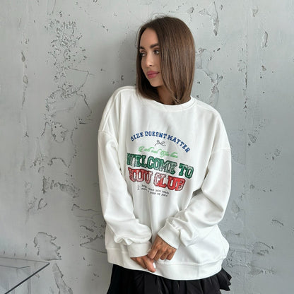 Women's casual sweatshirt with creative lettering NOVAE