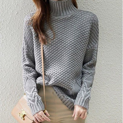 Women's chunky knit sweater with high collar and textured design NOVAE