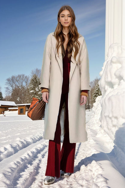Women's stylish coat with wide collar and waist belt NOVAE
