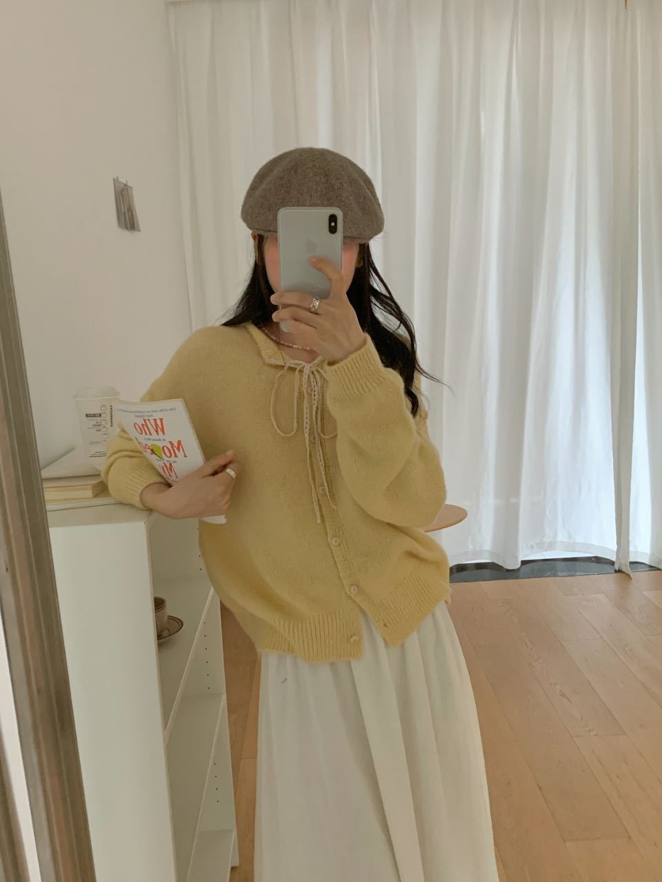 Women's casual knit cardigan with drawstring and fine texture NOVAE