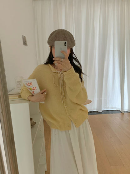 Women's casual knit cardigan with drawstring and fine texture NOVAE