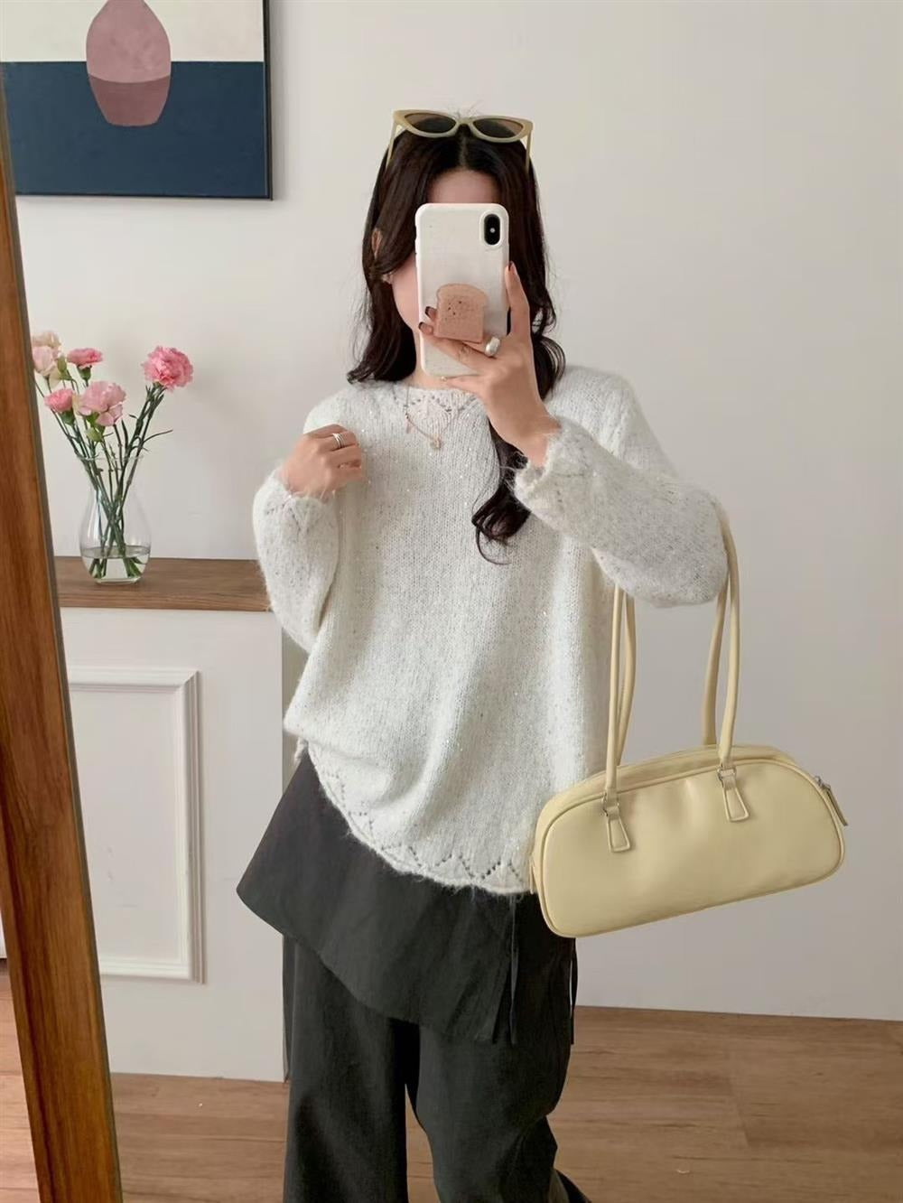 Women's fluffy knit sweater with shimmering accents and a relaxed fit NOVAE