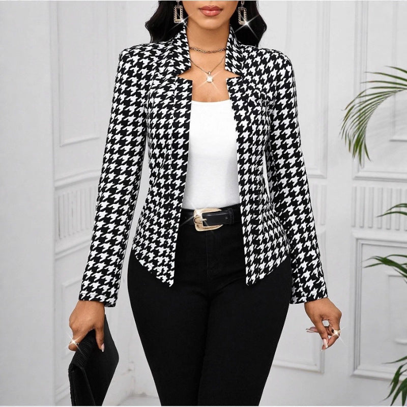 Women's elegant blazer jacket with houndstooth pattern and tailored cut NOVAE
