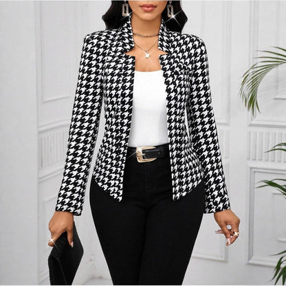 Women's elegant blazer jacket with houndstooth pattern and tailored cut NOVAE