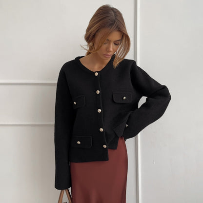 Women's Elegant Short Jacket with Functional Pockets and Button Details NOVAE