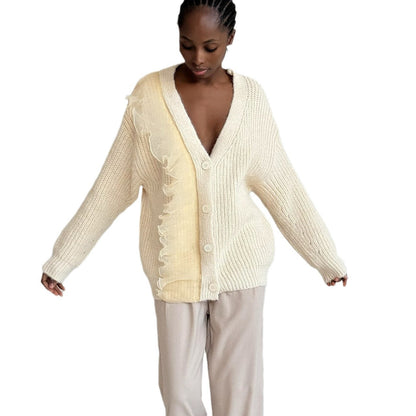 Women's cardigan with ruffle details and button closure NOVAE