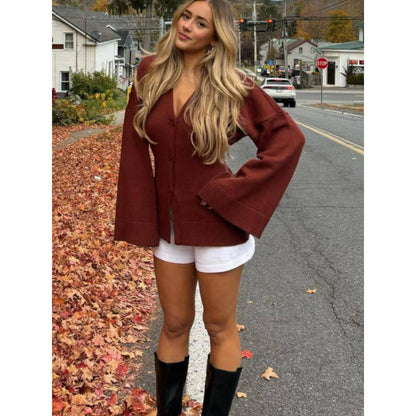 Women's Oversized Long-Sleeved Knit Cardigan NOVAE