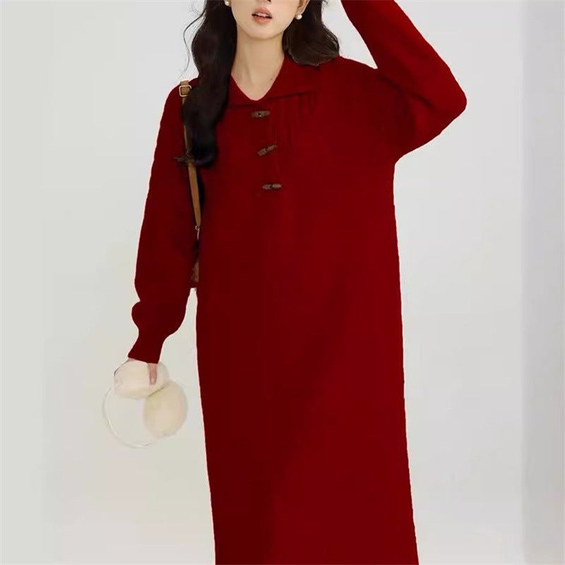 Women's knit dress with collar and button details NOVAE