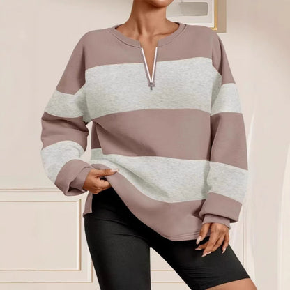 Women's long-sleeved sweatshirt with modern zipper and striped design NOVAE