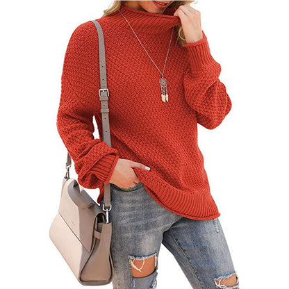 Women's chunky knit sweater with high collar and comfortable sleeves NOVAE
