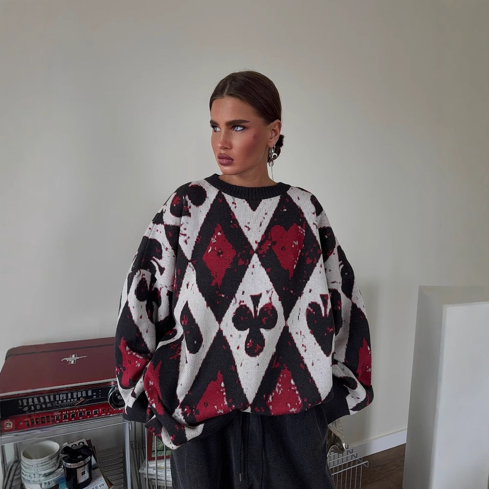 Women's oversized sweater with creative patterns and a wide cut NOVAE