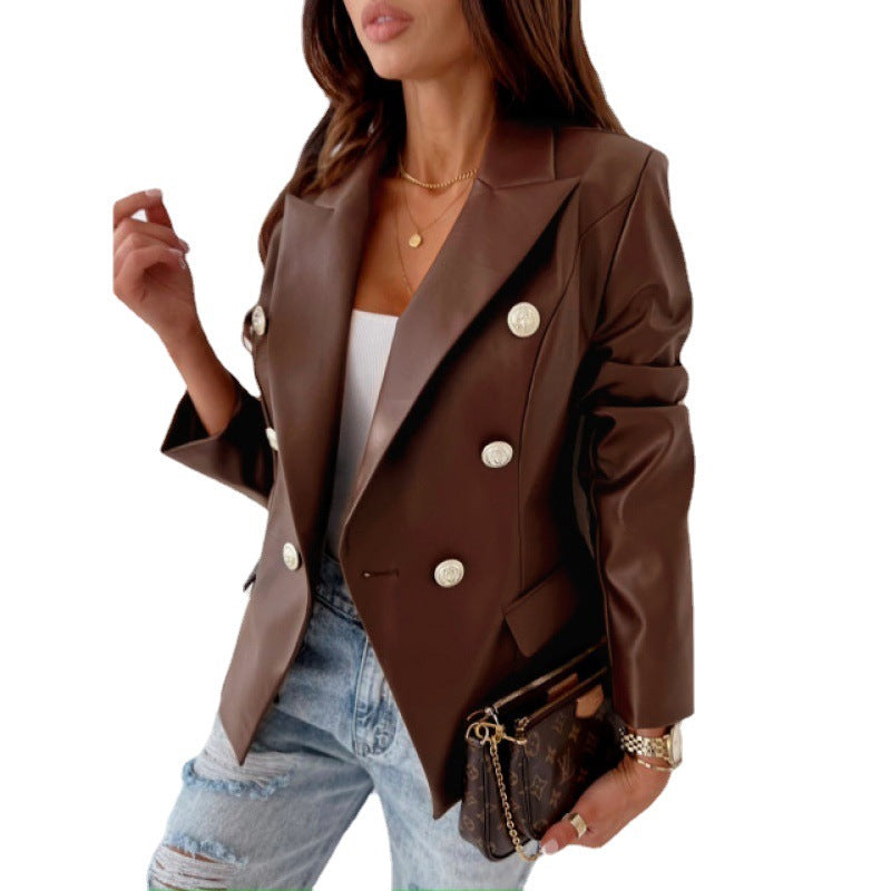 Women's fashionable blazer jacket with double-breasted button closure and elegant accents NOVAE