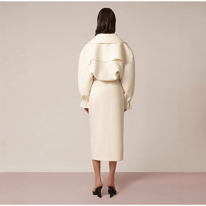 Women's fashionable short jacket with patch pockets and wide collar NOVAE