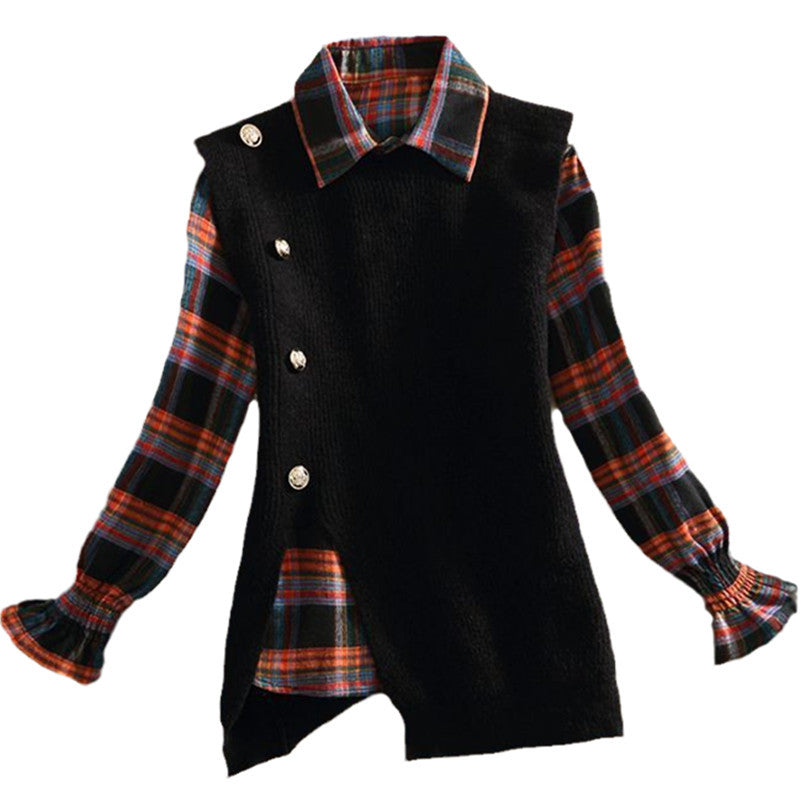 Women's knitted vest with elegant V-neck and button details NOVAE