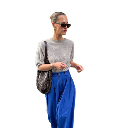 Women's fluffy short-sleeved sweater in an elegant design NOVAE